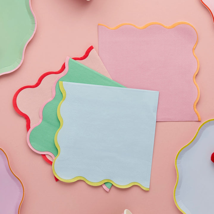 Colourful Edge Scallop Party Napkins x 16 Paper Napkins Colourful Edge Scallop Party Napkins x 16