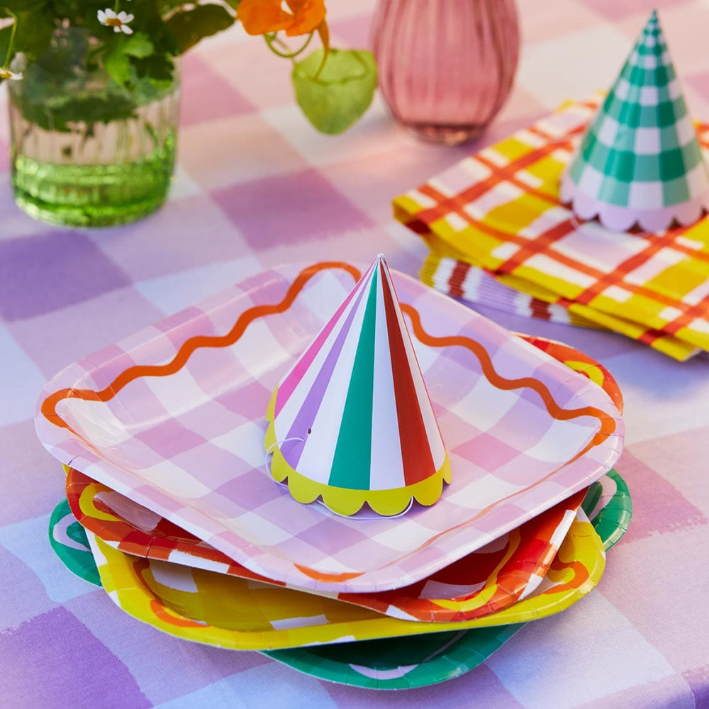 Colourful Gingham Square Paper Plates - Pack of 12 Disposable Plates Colourful Gingham Square Paper Plates - Pack of 12