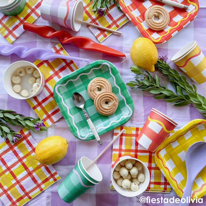 Colourful Gingham Square Paper Plates - Pack of 12 Disposable Plates Colourful Gingham Square Paper Plates - Pack of 12