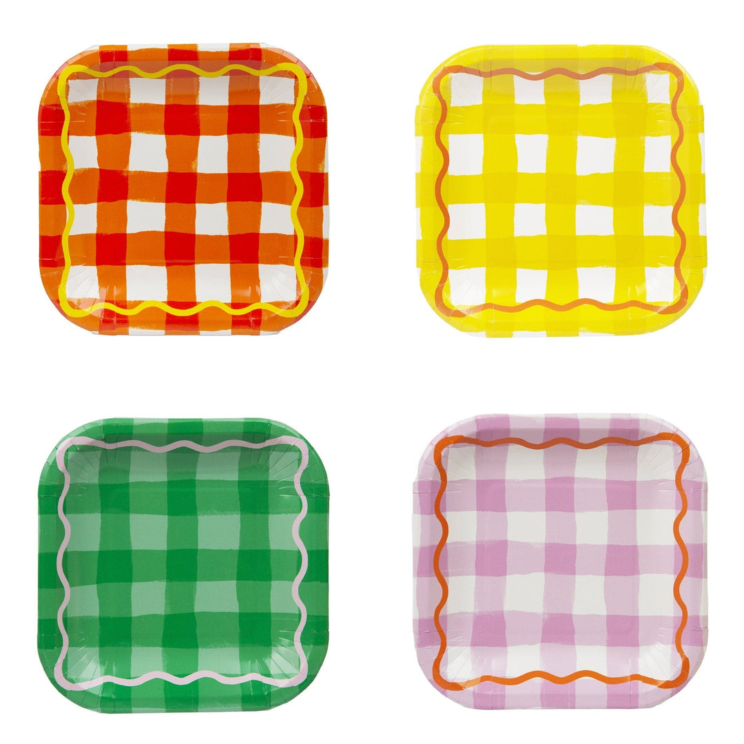 Colourful Gingham Square Paper Plates - Pack of 12 Disposable Plates Colourful Gingham Square Paper Plates - Pack of 12