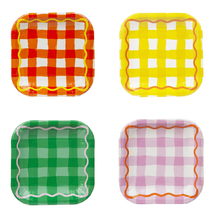 Colourful Gingham Square Paper Plates - Pack of 12 Disposable Plates Colourful Gingham Square Paper Plates - Pack of 12