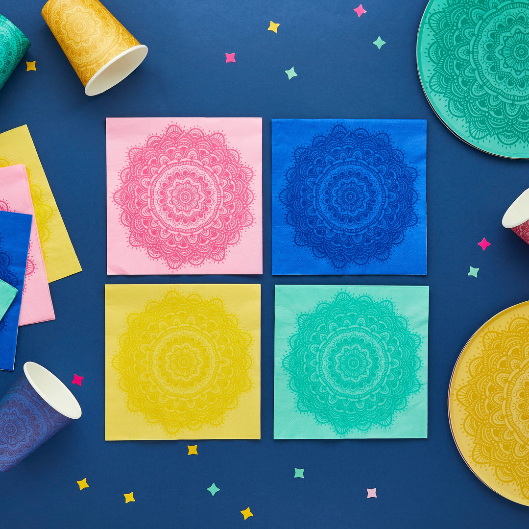 Colourful Mandala Paper Napkins x 16 | Diwali Party Supplies UK Paper Napkins Colourful Mandala Paper Napkins x 16
