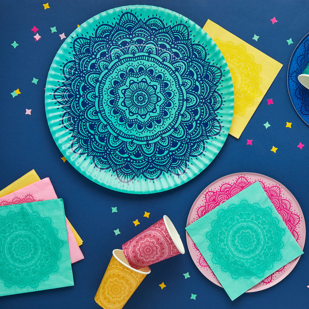 Colourful Mandala Paper Napkins x 16 | Diwali Party Supplies UK Paper Napkins Colourful Mandala Paper Napkins x 16