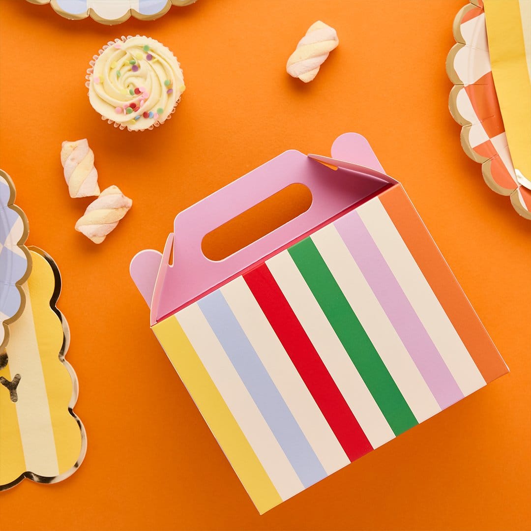 Colourful Party Lunch Boxes Striped &amp; Gingham - Party Bags x 6 party box Colourful Party Lunch Boxes - Pack of 6