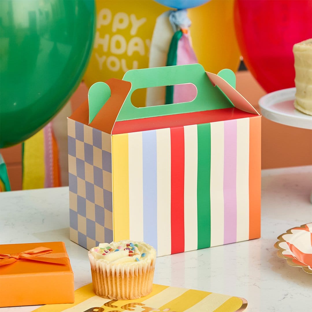 Colourful Party Lunch Boxes Striped & Gingham - Party Bags x 6 party box Colourful Party Lunch Boxes - Pack of 6