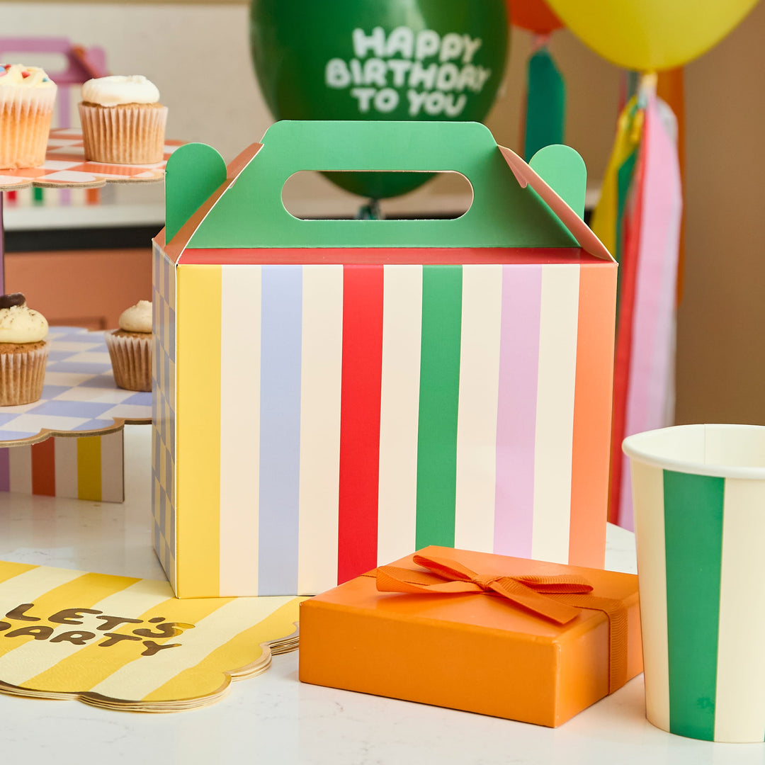 Colourful Party Lunch Boxes Striped &amp; Gingham - Party Bags x 6 party box Colourful Party Lunch Boxes - Pack of 6