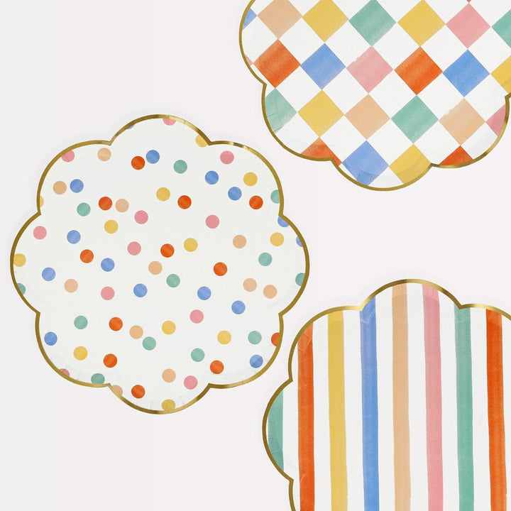 Colourful Pattern Dinner Party Plates x 8 | Meri Meri party plates Colourful Pattern Dinner Party Plates x 8