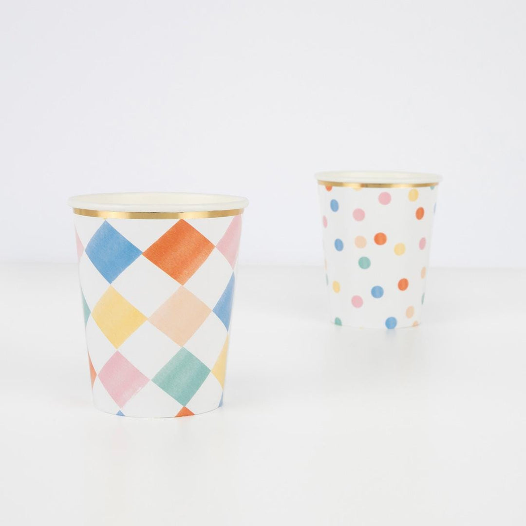 Colourful Pattern Party Cups x 8 | Meri Meri party cups Colourful Pattern Party Cups x 8