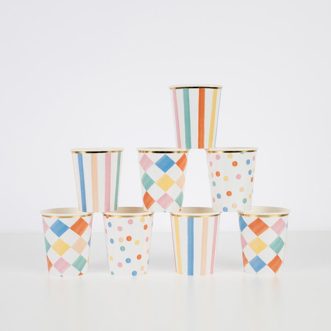 Colourful Pattern Party Cups x 8 | Meri Meri party cups Colourful Pattern Party Cups x 8
