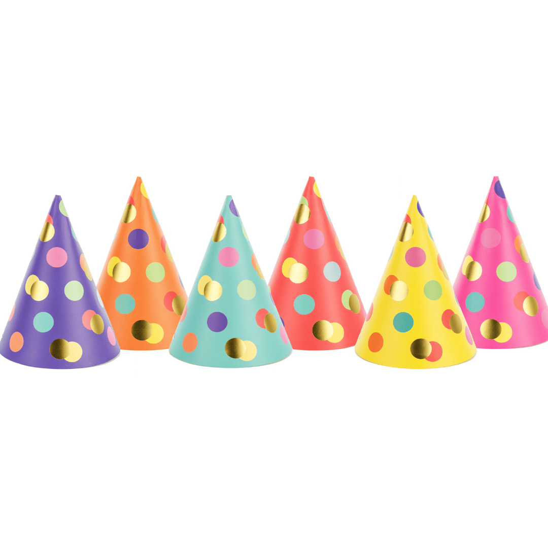 Colourful Polka Dot Party Hats x 6 Party Hats Colourful Polka Dot Party Hats x 6