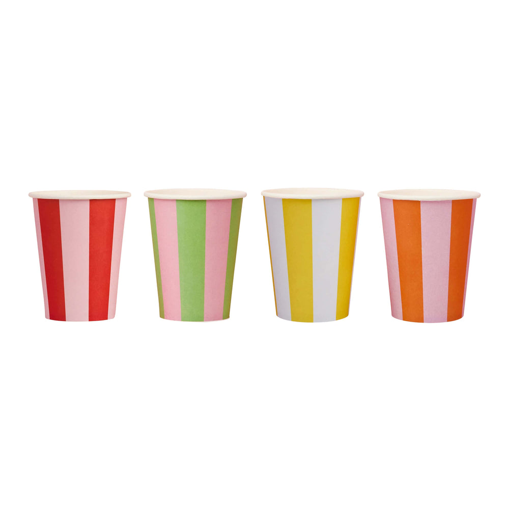 Colourful Striped Party Cups x 8 Disposable Cups Colourful Striped Party Cups x 8