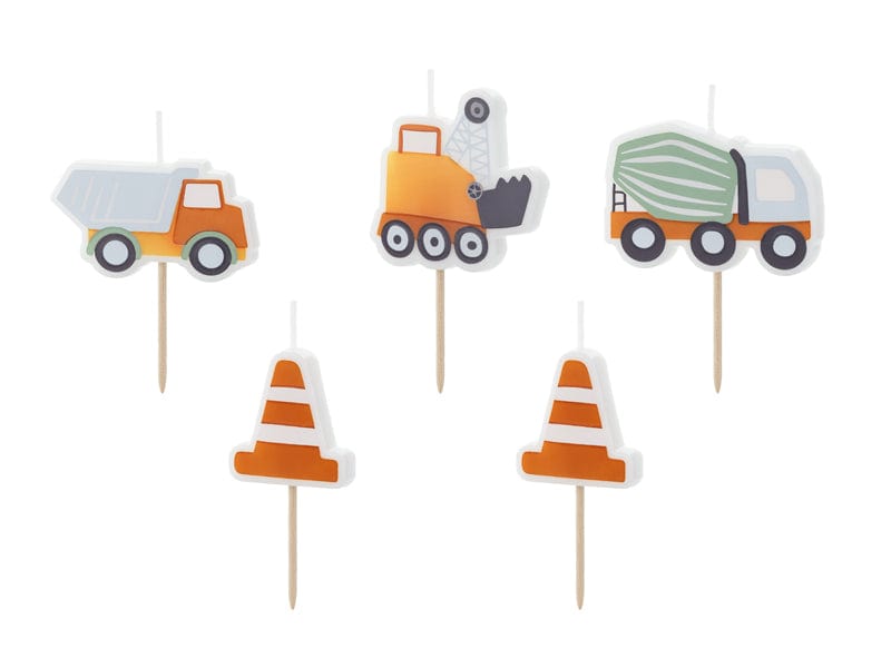 Cake Topper Construction Vehicles Party Candles x 5