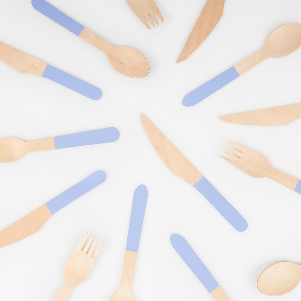Cornflower Blue Wooden Party Cutlery Set x 24 | Meri Meri Party Cutlery Cornflower Blue Wooden Party Cutlery Set x 24
