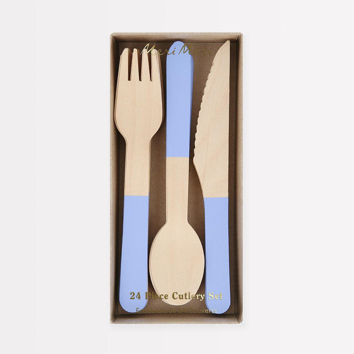 Cornflower Blue Wooden Party Cutlery Set x 24 | Meri Meri Party Cutlery Cornflower Blue Wooden Party Cutlery Set x 24