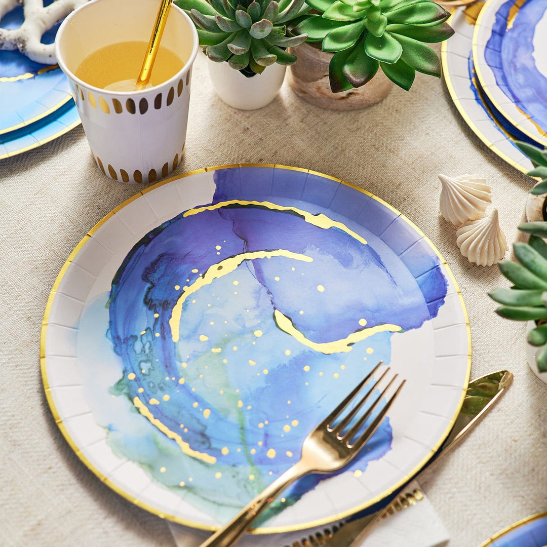 Coterie Party - Ocean Watercolour Small Plates x 10 party plates Ocean Watercolour Large Plates x 10