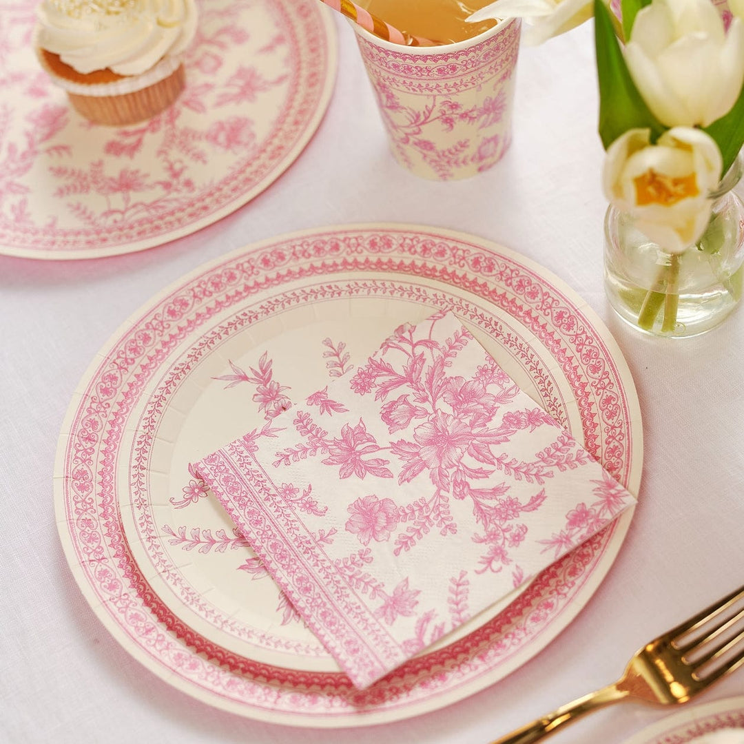 Coterie Party Supplies - Pink Toile Cocktail Napkins x 25 Paper Napkins Pink Toile Cocktail Napkins x 25