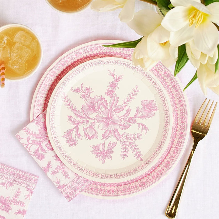 Coterie Party Supplies - Pink Toile Small Plates x 10 Disposable Plates Pink Toile Small Party Plates x 10