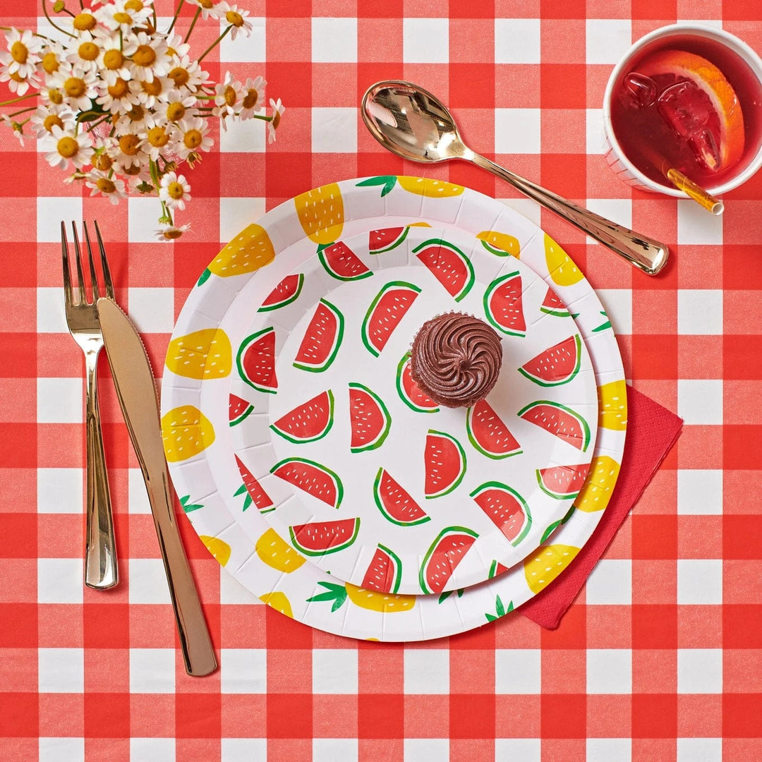 Coterie Party Supplies - Summer Picnic Red Gingham Paper Tablecloth Tablecloths Red Gingham Paper Tablecloth