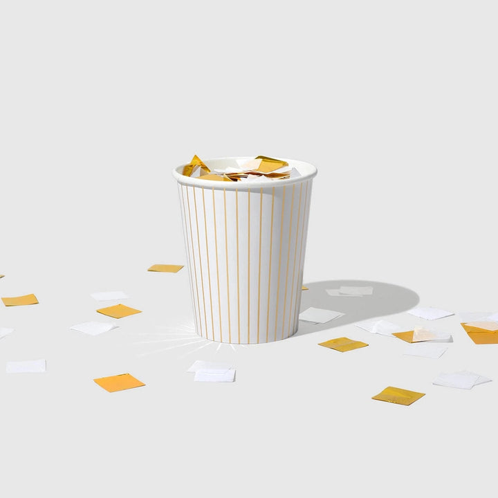 Coterie Party - White and Gold Pinstripe Paper Cups x 10 Paper Cup White and Gold Pinstripe Paper Cups x 10