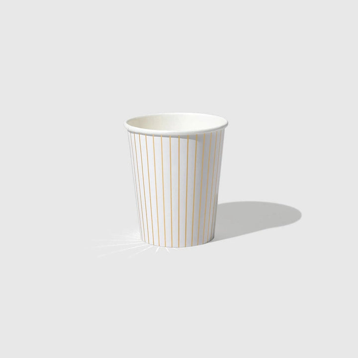 Coterie Party - White and Gold Pinstripe Paper Cups x 10 Paper Cup White and Gold Pinstripe Paper Cups x 10