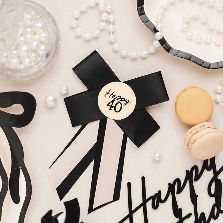Cream &amp; Black Birthday Rosette Party Accessories Cream &amp; Black Birthday Rosette