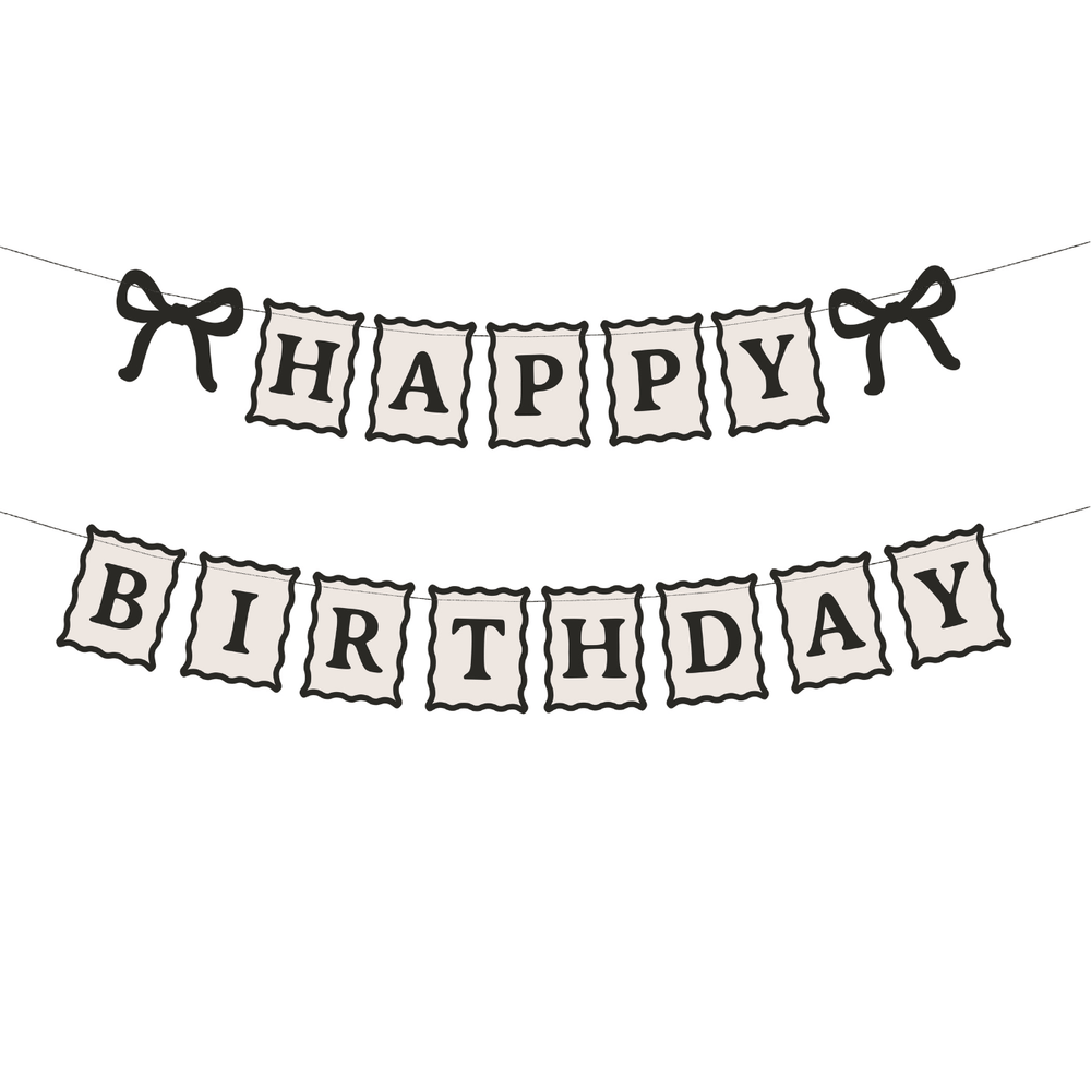 Cream & Black Bows Happy Birthday Banner Bunting Cream & Black Bows Happy Birthday Banner