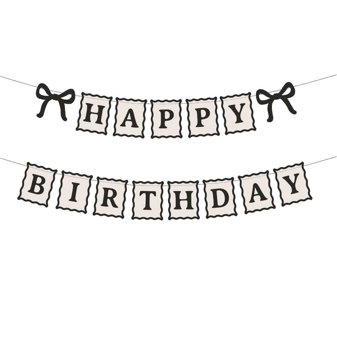 Cream & Black Bows Happy Birthday Banner Bunting Cream & Black Bows Happy Birthday Banner
