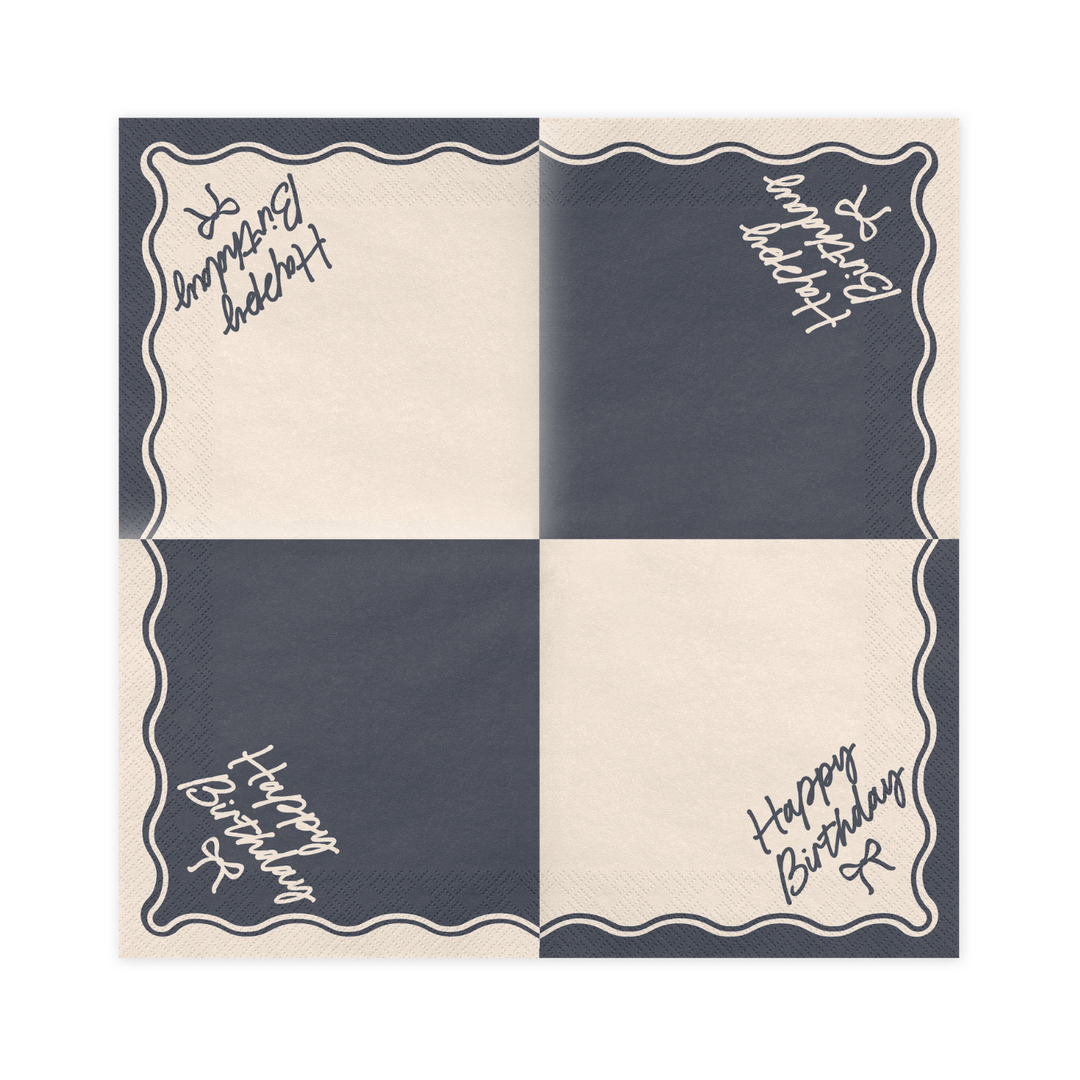 Cream & Black Bows Happy Birthday Party Napkins x 12 Paper Napkins Cream & Black Bows Happy Birthday Party Napkins x 12