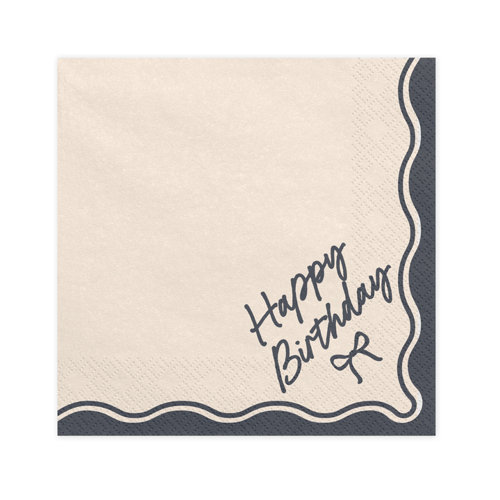 Cream & Black Bows Happy Birthday Party Napkins x 12 Paper Napkins Cream & Black Bows Happy Birthday Party Napkins x 12