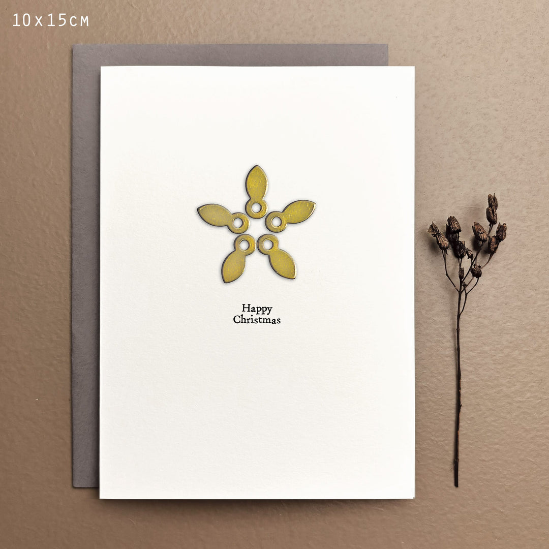 Cream Metal Star Christmas Card, Happy Christmas | East of India Greetings Card East of India Metal Star Christmas Card - Happy Christmas, Cream