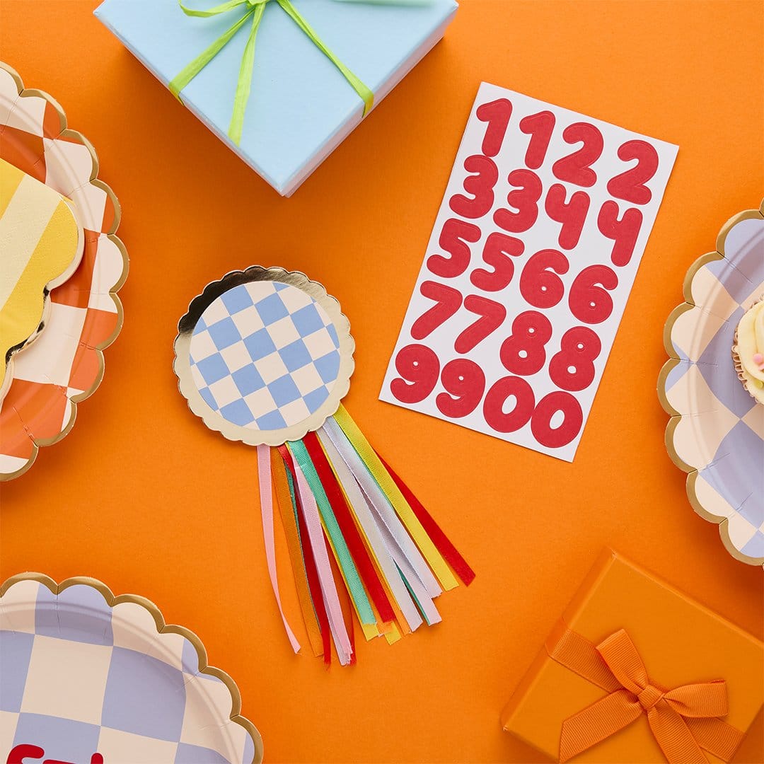 Customisable Birthday Badge with Rainbow Ribbons - Party Badges badge Colourful Customisable Birthday Badge