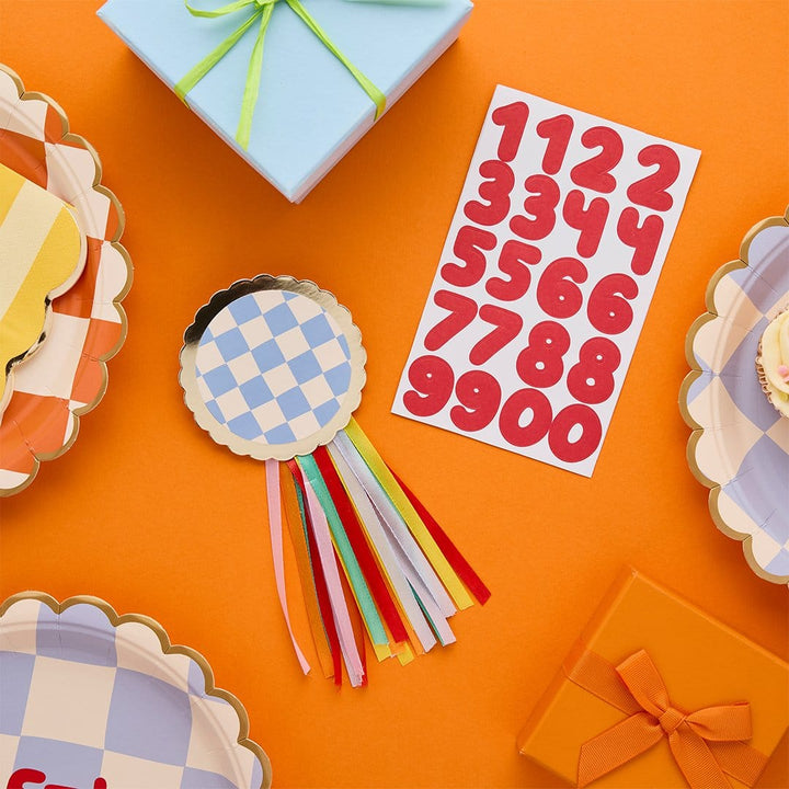 Customisable Birthday Badge with Rainbow Ribbons - Party Badges badge Colourful Customisable Birthday Badge