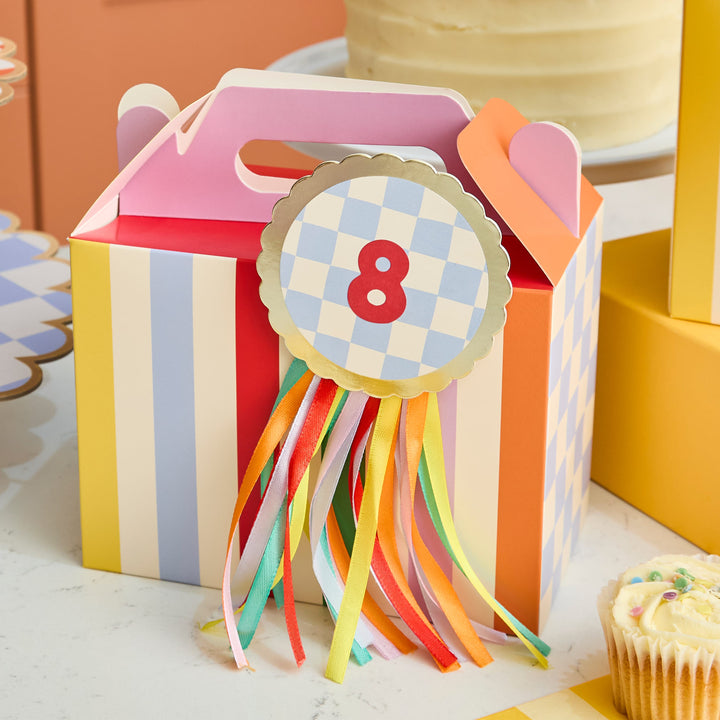 Customisable Birthday Badge with Rainbow Ribbons - Party Badges badge Colourful Customisable Birthday Badge