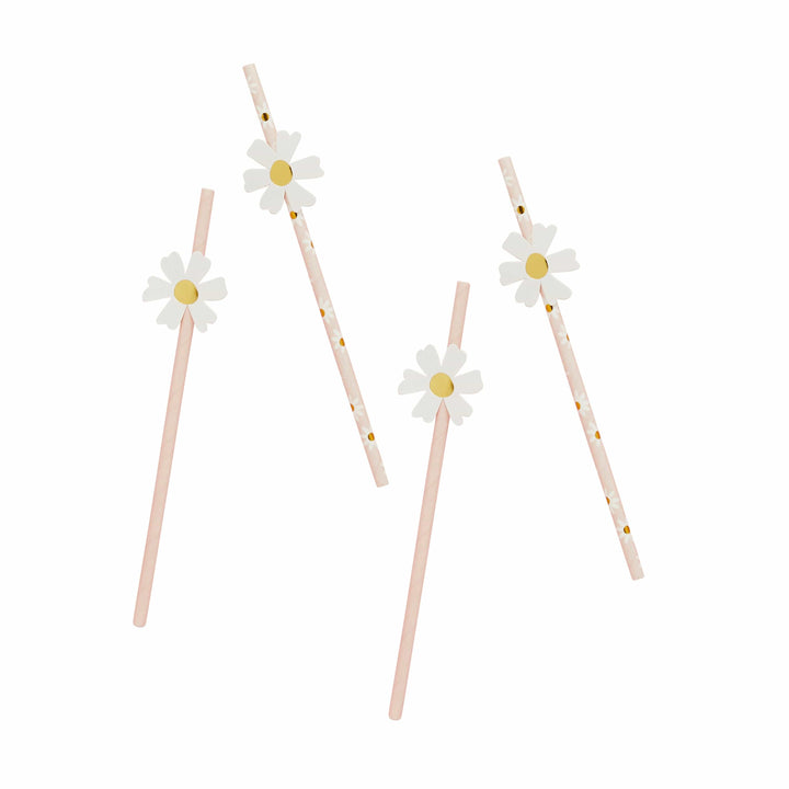 Daisy Floral Paper Straws (Pack of 16) - Daisy Party Supplies UK Drinking Straws &amp; Stirrers Daisy Floral Paper Straws (Pack of 16)
