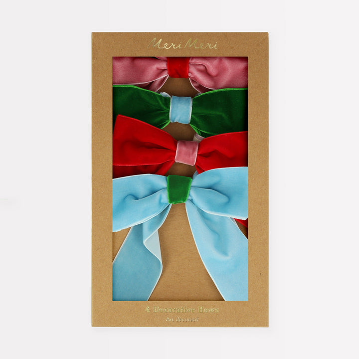 Decorative Velvet Christmas Bows x 4 | Meri Meri Christmas Bows Party Decorations Decorative Velvet Christmas Bows x 4