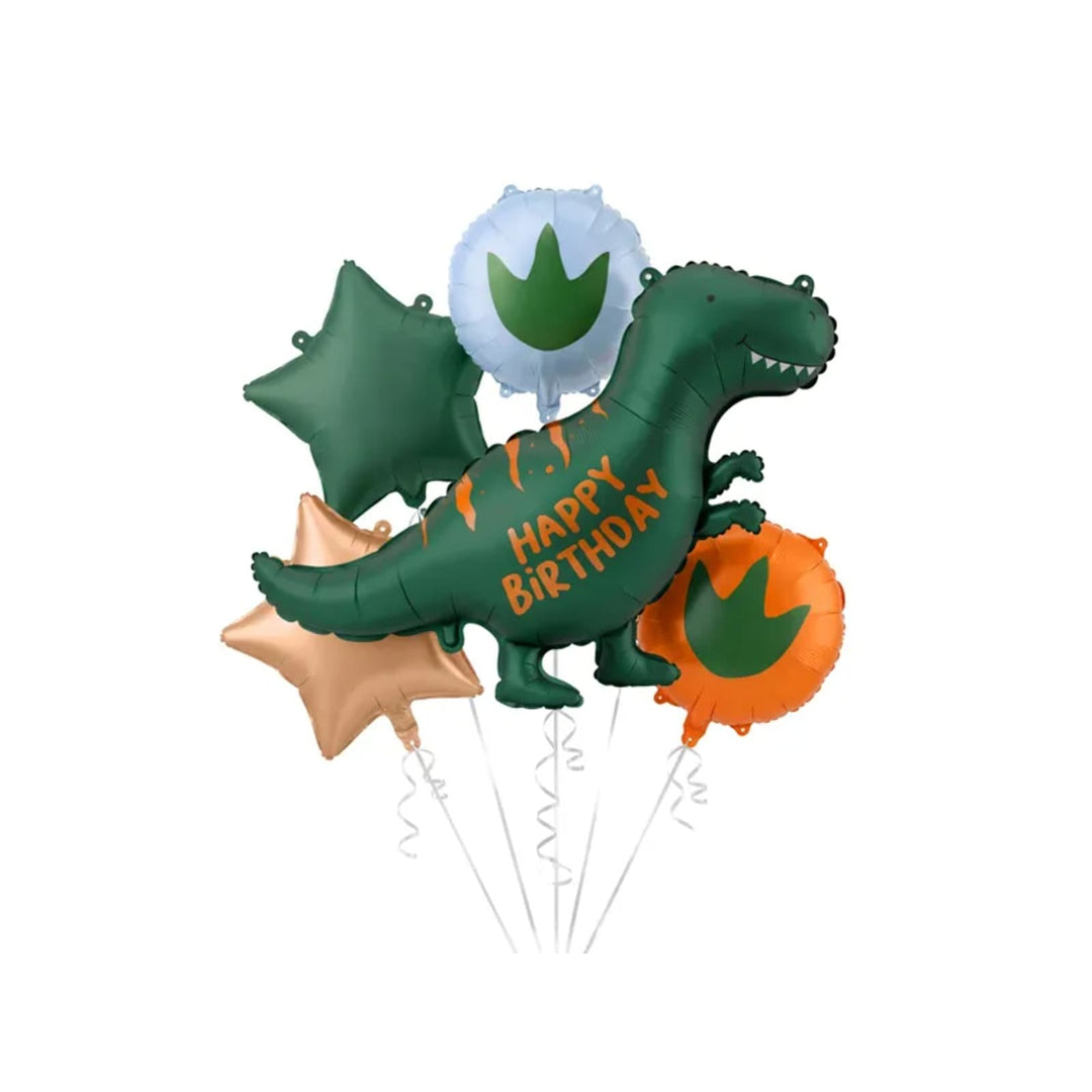 Dinosaur Happy Birthday Foil Balloon Bouquet Set x 5 - Dino Balloons Foil Balloon Dinosaur Happy Birthday Foil Balloon Bouquet Set x 5