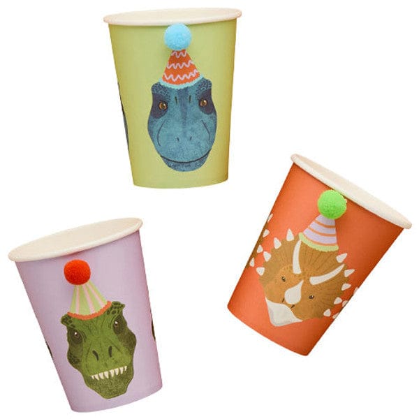 Dinosaur Party Supplies - Dinosaur Party Cups, Dinosaur Birthday Party Table Decorations Disposable Cups Dinosaur Party Pom Pom Paper Cups x 6
