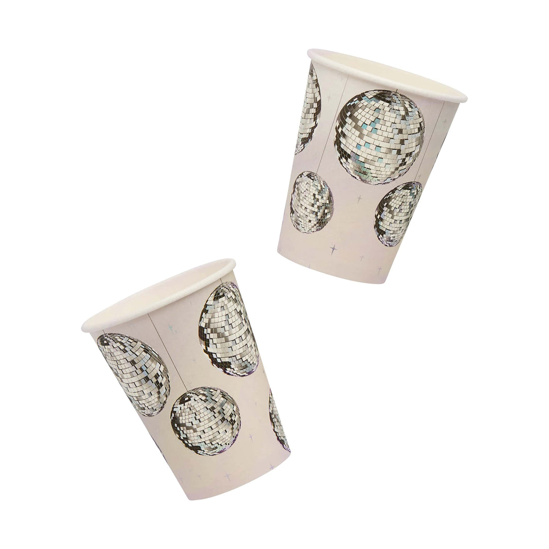 Disco Ball Paper Cups x 8 - Disco Party Supplies Disposable Cups Disco Ball Paper Cups x 8
