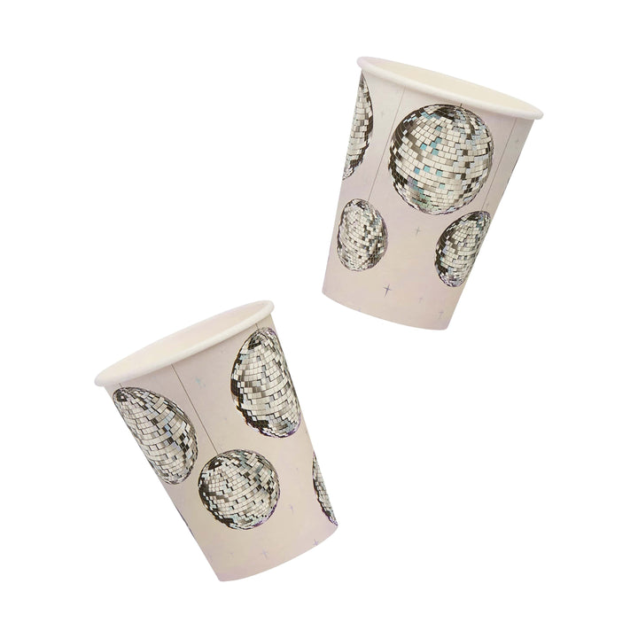 Disco Ball Paper Cups x 8 - Disco Party Supplies Disposable Cups Disco Ball Paper Cups x 8