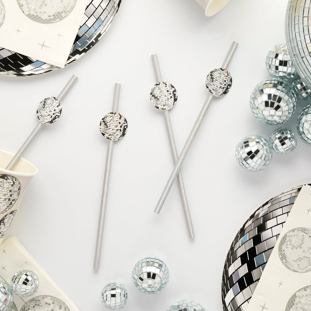 Disco Ball Paper Straws x 16 - Disco Party Supplies Drinking Straws & Stirrers Disco Ball Paper Straws x 16