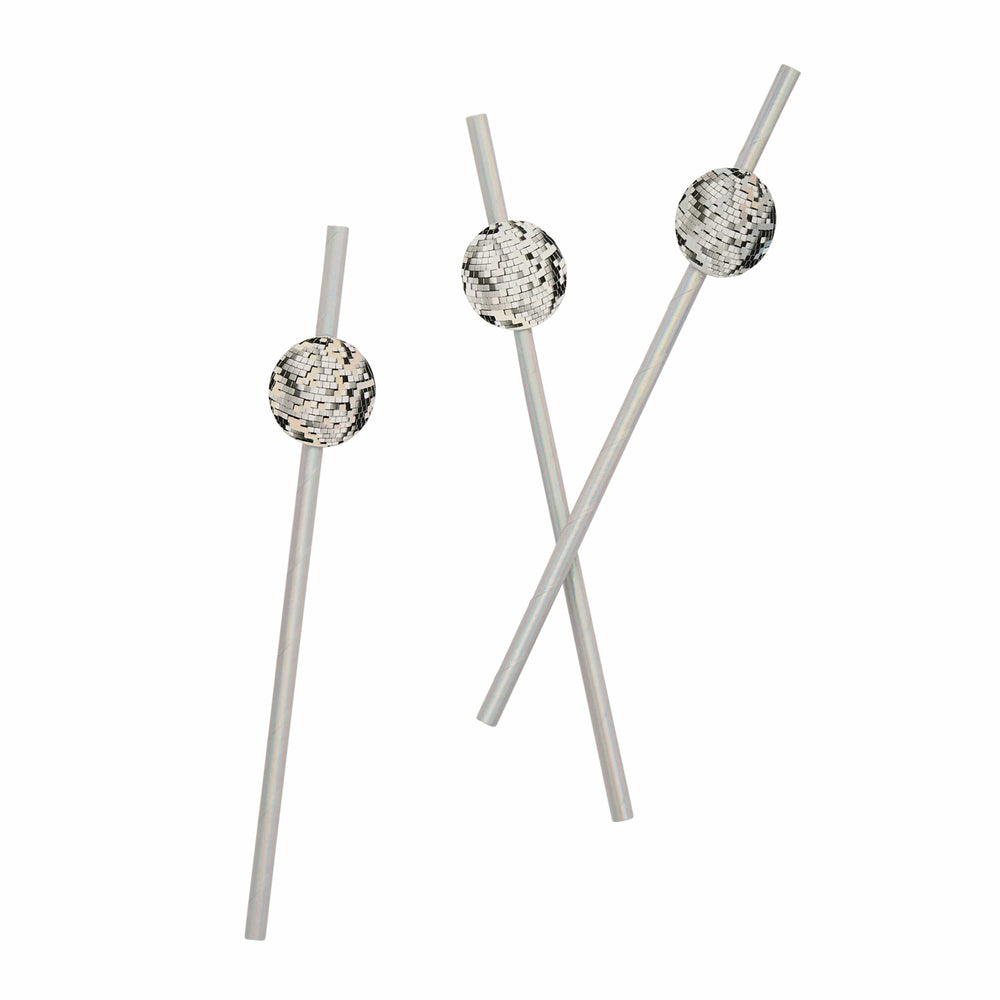 Disco Ball Paper Straws x 16 - Disco Party Supplies Drinking Straws & Stirrers Disco Ball Paper Straws x 16