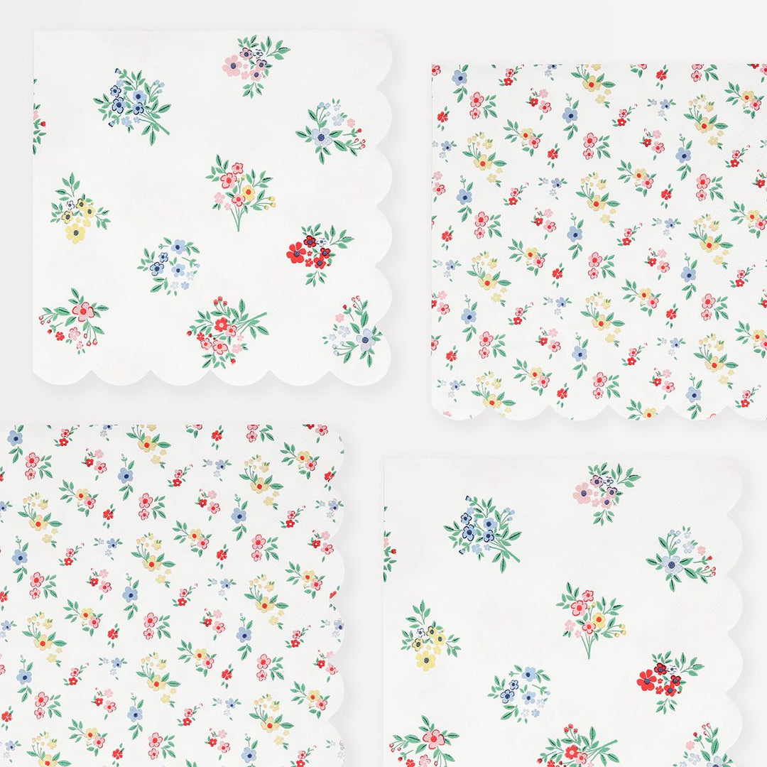 Ditsy Posy Scalloped Large Party Napkins x 16 | Meri Meri party napkins Ditsy Posy Scalloped Large Party Napkins x 16