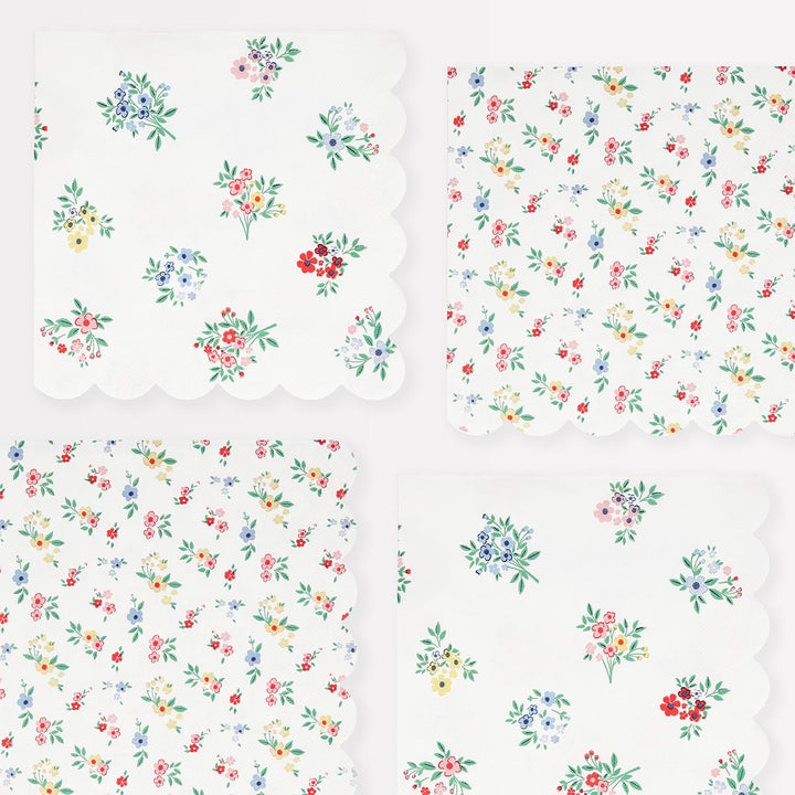 Ditsy Posy Scalloped Large Party Napkins x 16 | Meri Meri party napkins Ditsy Posy Scalloped Large Party Napkins x 16