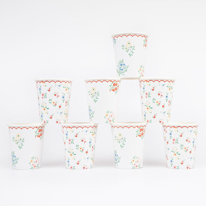 Ditsy Posy Scalloped Party Cups x 8 | Meri Meri party cups Ditsy Posy Scalloped Party Cups x 8