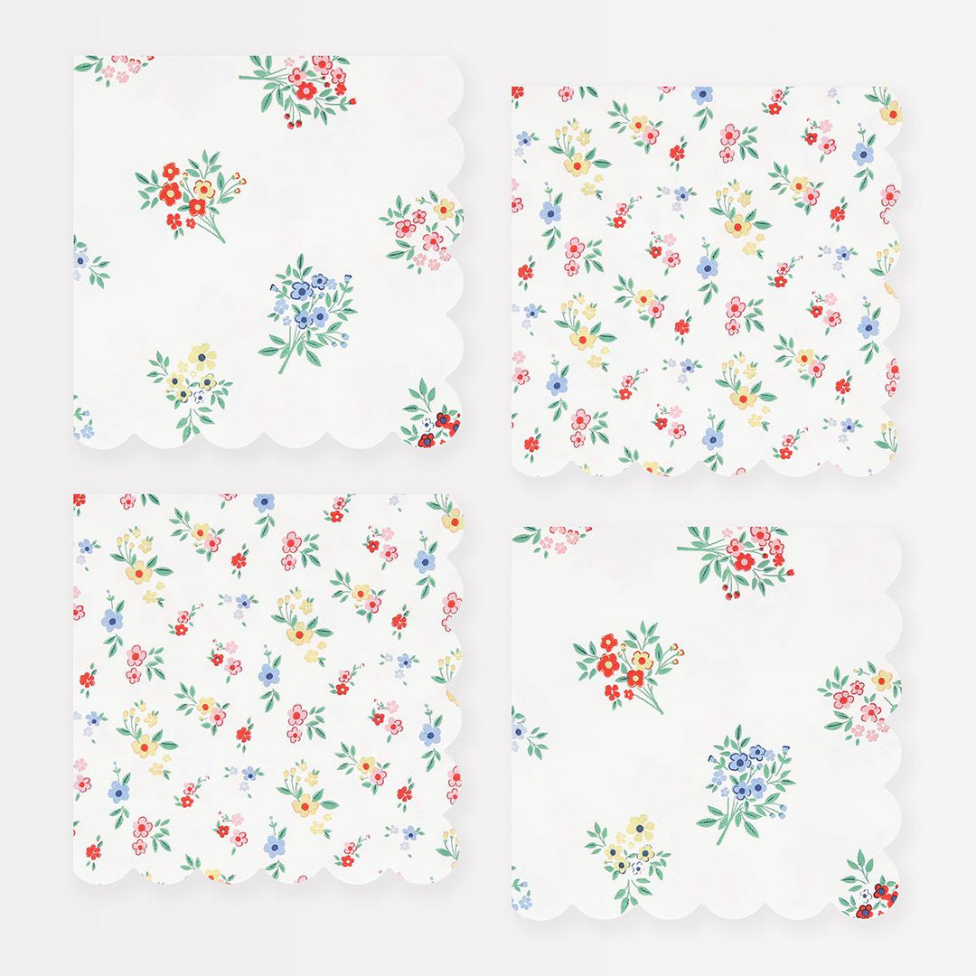 Ditsy Posy Scalloped Small Party Napkins x 16 | Meri Meri party napkins Ditsy Posy Scalloped Small Party Napkins x 16