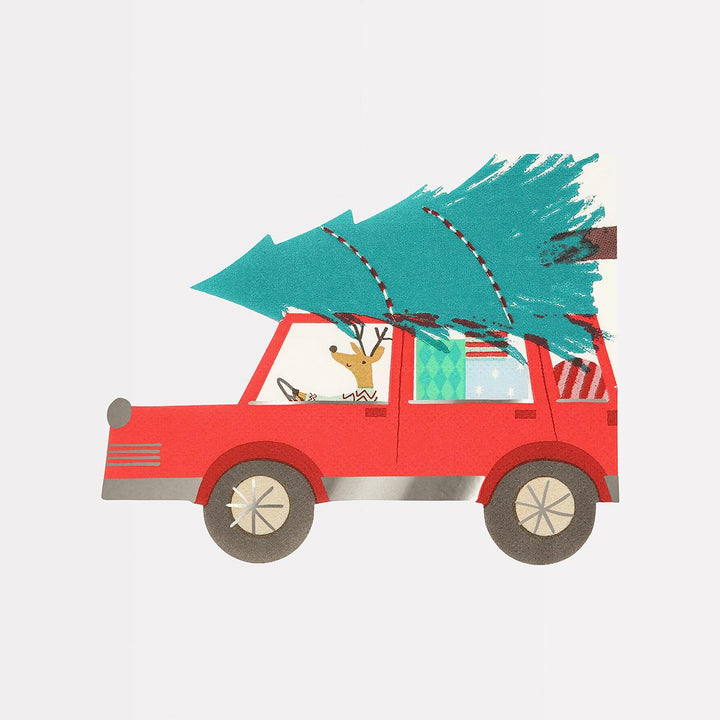 Driving Reindeer Christmas Party Napkins x 16 | Meri Meri party napkins Driving Reindeer Christmas Party Napkins x 16