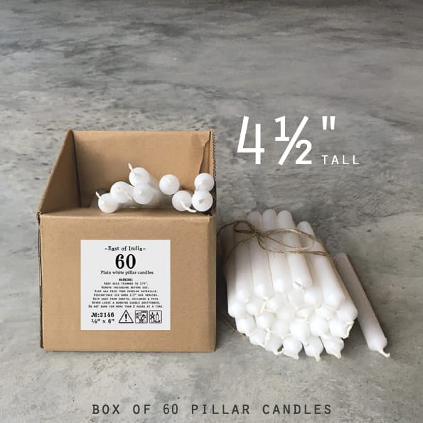 East of India 4.5 Inch White Candles, Box of 60 Candles East of India 4.5 Inch White Candles - Box of 60