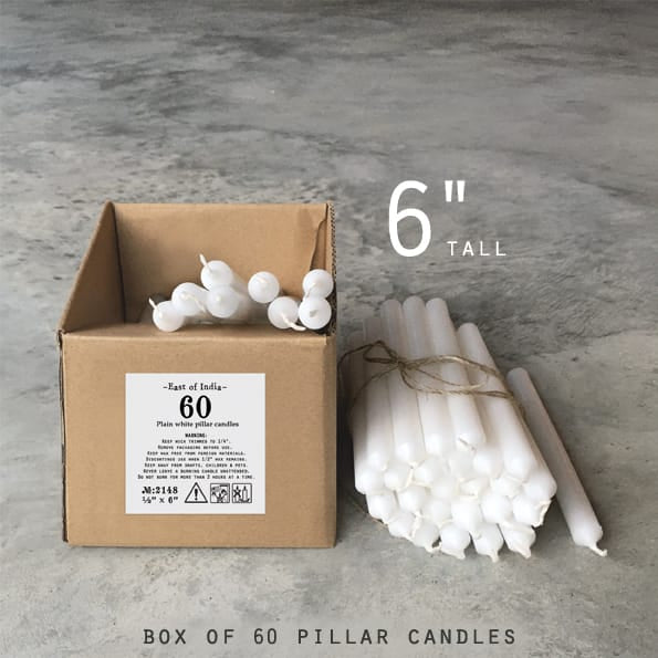East of India 6 Inch White Candles, Box of 60 Candles East of India 6 Inch White Candles - Box of 60