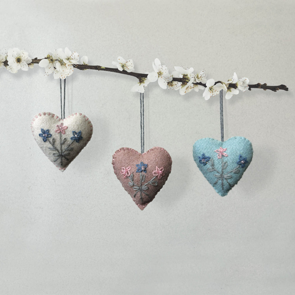 East of India Blue Embroidered Floral Heart gift East of India Embroidered Floral Heart - Blue