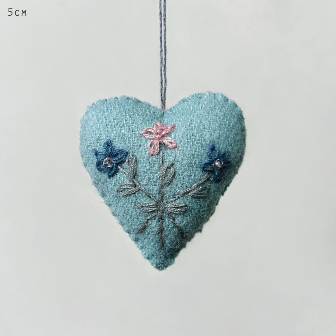 East of India Blue Embroidered Floral Heart gift East of India Embroidered Floral Heart - Blue